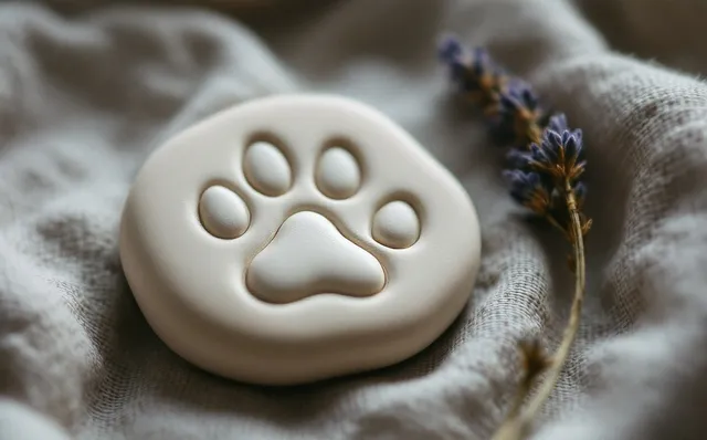 A clay paw-print keepsake on linen — part of what pet cremation pricing should make clear before you commit.