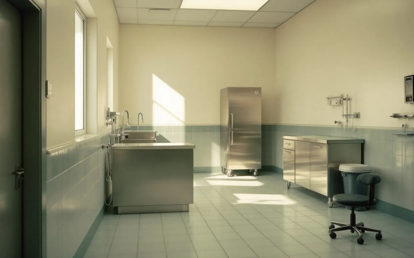 Inside a pet cremation facility: brushed stainless-steel equipment in a clean, orderly room.
