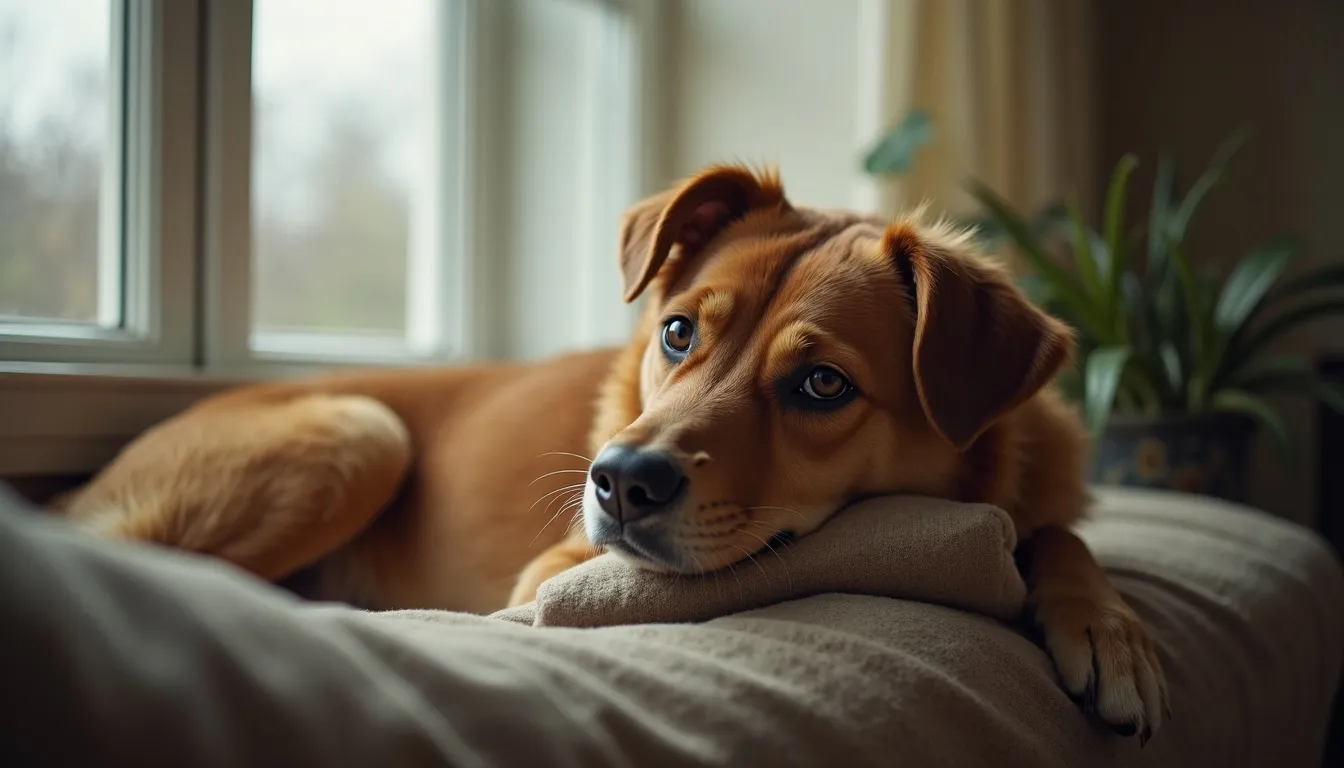 A dog resting at home in Tulsa, OK. Tulsa-area pet cremation services from Hallowed Paws.
