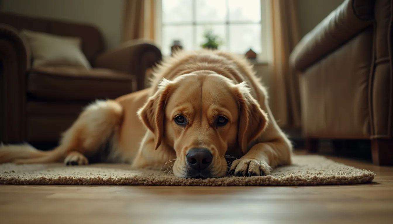 A dog resting at home in Anchorage, AK. Anchorage-area pet cremation services from Hallowed Paws.
